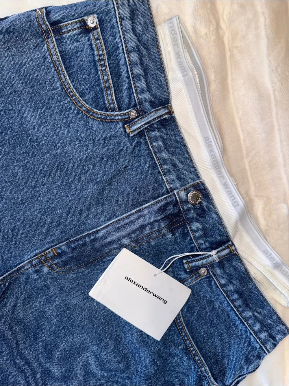 Alexander Wang Dark Blue High-Rise Denim Shorts